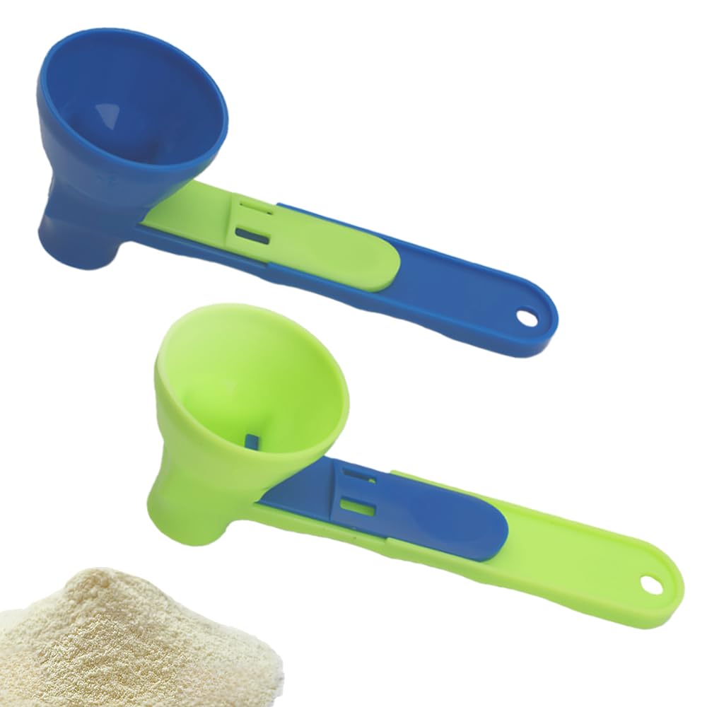 Photo 1 of 2 Pack Sliding Leak Proof Spoon Dual-Color Measuring Spoon Set for Dry and Wet Powder Liquids (Blue and Green)