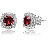 Sterling Silver 5mm Round Halo European Crystals Fancy Stud Earrings for Women