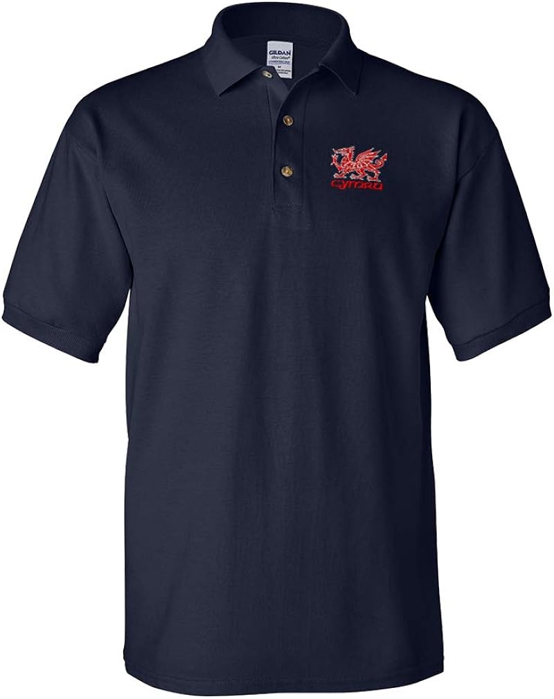 Amazon.com: Polo Shirts for Men Cymru Welsh Dragon Embroidery Cotton Short Sleeves Golf Tees 