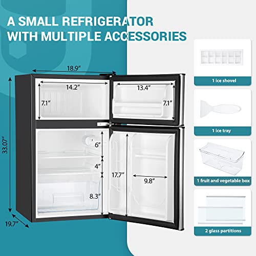 Euhomy Mini Fridge with Freezer, 3.2 Cu.Ft Compact Refrigerator with freezer, 2 Door Mini Fridge