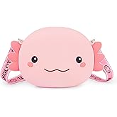 Pink Axolotl Crossbody Bag Adjustable Shoulder Strap, Cute Axolotl Gifts Girls Wallet Coin Purse Large Anime Handbag with Zipper Shoulder Bag Money Bags (Pink)