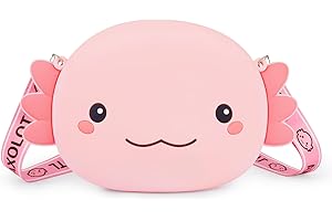 YWWY Pink Axolotl Crossbody Bag Adjustable Shoulder Strap, Cute Axolotl Gifts Girls Wallet Coin Purse Large Anime Handbag with Zipper Shoulder Bag Money Bags (Pink)