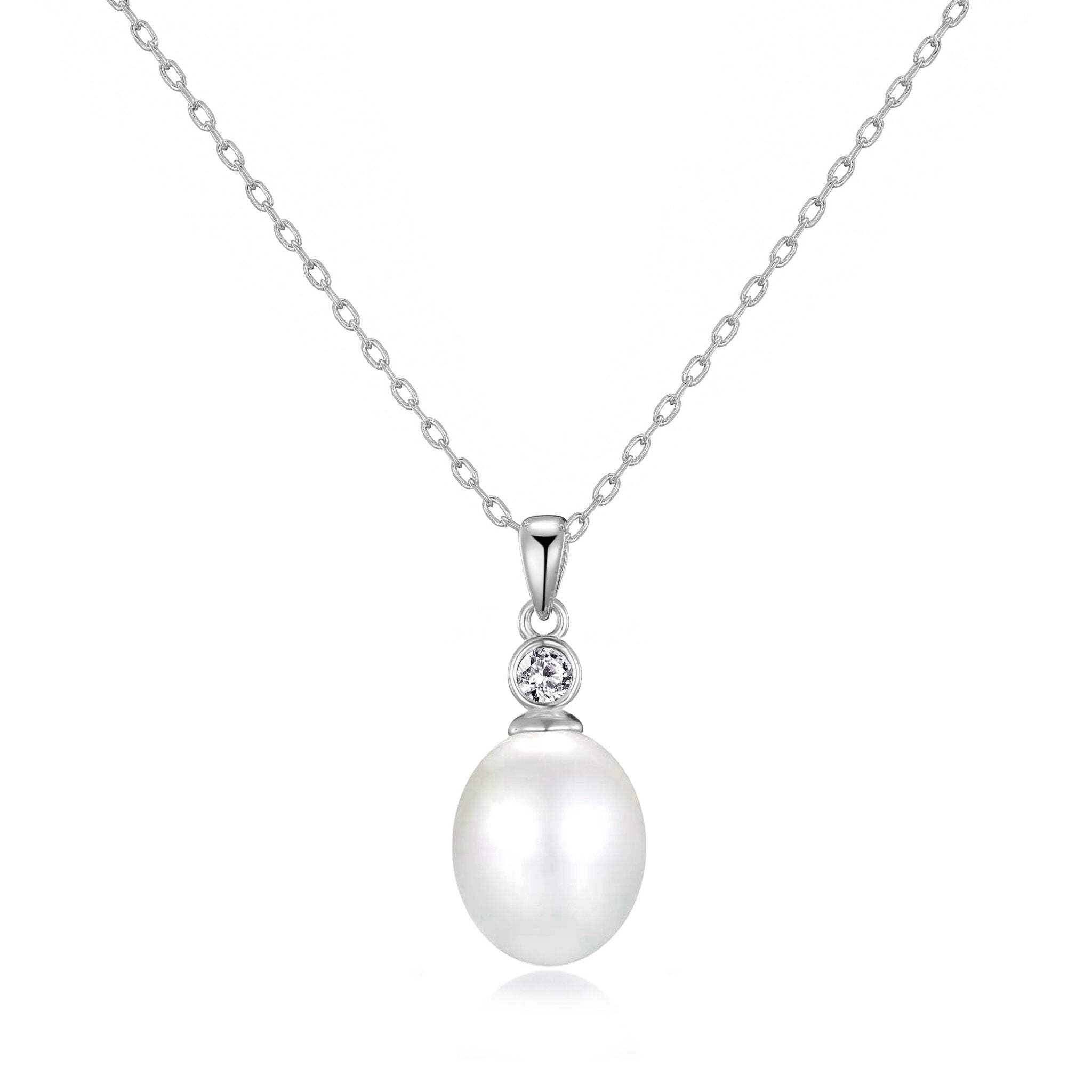 Philip Jones Sterling Silver White Pearl Drop Necklace Created with Zircondia® Crystals