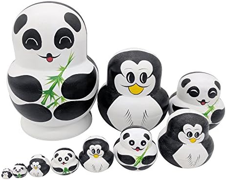 Set of 10 Russian Nesting Dolls,Creative Cute Panda &amp; Penguin Animal Style Matryoshka Nesting Dolls for Kids Birthday Gift Christmas Home Decoration