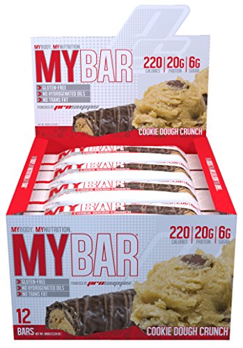 Pro Supps MYBAR Delicious Oven Baked Protein Bar (Cookie Dough Crunch), 20g Protein, Only 6g Sugar, Gluten-Free, No Trans Fat, Healthy On-The-Go Snack. 12 Count, Net Wt 1.94 Ounces