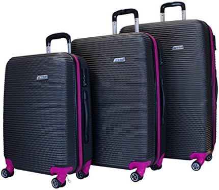 ATM Wave Orbit Design Lighweight 3-pcs 30" 26" 22" Hardshell Spinner Luggage Set w/ TSA Lock (Hot Pink)