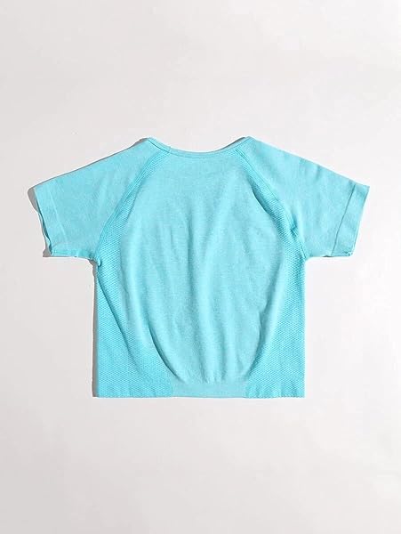 WORKOUT TOPS FOR WOMEN SEAMLESS ATHLETIC CROP TOPS SHORT SLEEVE CROPPED TOPS SCOOP NECK BASIC WORKOUT SHIRTS FOR YOGA,BLUE