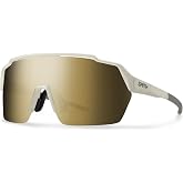 SMITH Optics Shift Split MAG Sunglasses &ndash; Shield Lens Performance Sports Sunglasses for Running, Biking, MTB &amp; More &ndash; For Men &amp; Women &ndash; Matte Bone + Black Gold Mirror ChromaPop Lens
