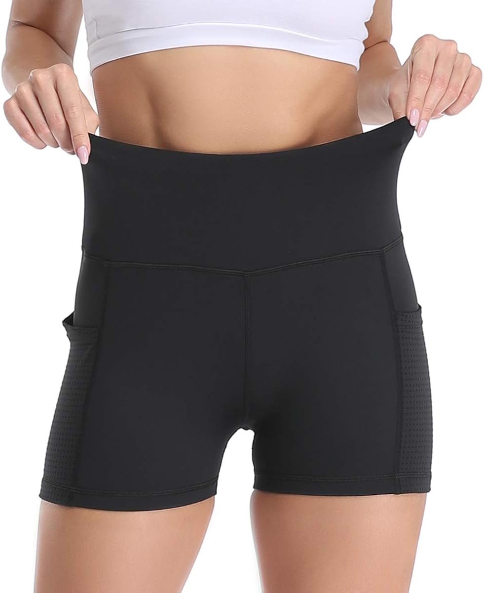 UURUN Yoga Shorts for Women Workout Shorts Tummy Control Athletic Running Biker Shorts with Pockets 3"/8": Clothing