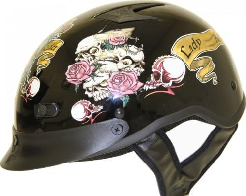 DOT VENTED LADY RIDER BLACK MOTORCYCLE HALF/BEANIE HELMET-XL