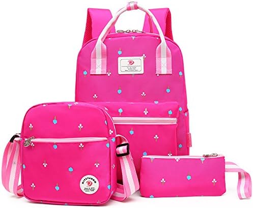 SPLHMILY 3 in 1 school backpack book bag for girls teen kids + shoulder bags + pen case, Rose Red