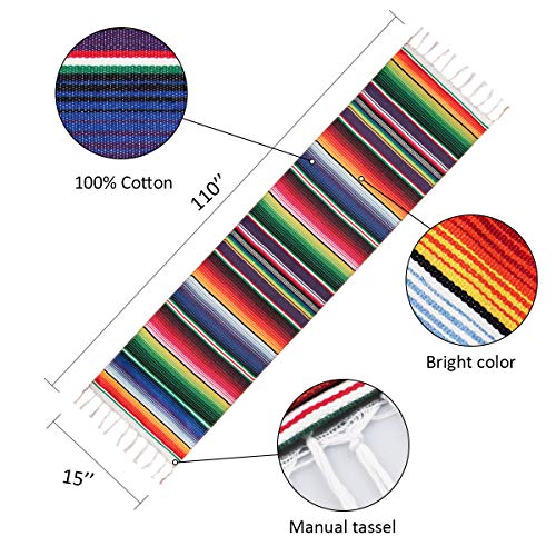 110" x 15" Mexican Table Runner for Cinco de Mayo Decorations Hand