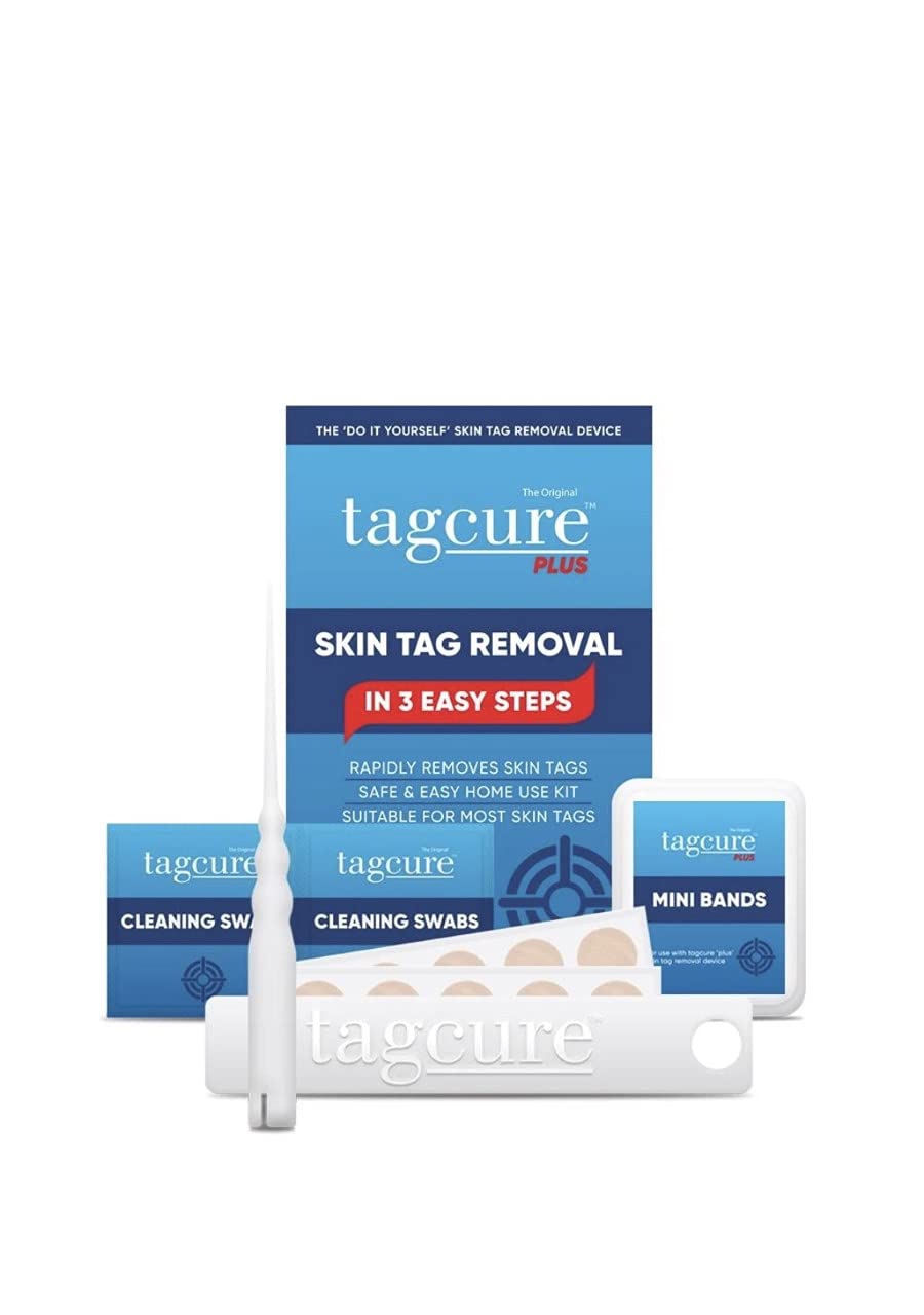 Angelic Skin Tag Removal Kit Tagcure PLUS For Easy Skin Tag Removal - Includes x10 Tag Bands x10 Cleaning Swabs & x10 Plasters To Cover Tag Area -For Tags 0.5cm or Larger (PLUS - Larger than 0.5cm)