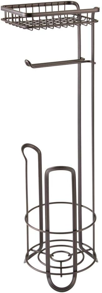 mDesign Toilet Roll Holder, Free Standing, No Drilling Necessary, Loo Roll Holder for the Bathroom, Toilet Paper Holder Stand - Image 5