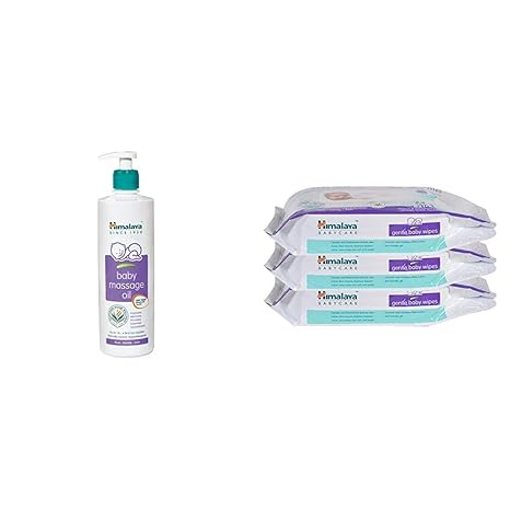 Himalaya Baby Massage Oil (500ml) & Himalaya Gentle Baby Wipes (72 Count, Pack of 3)