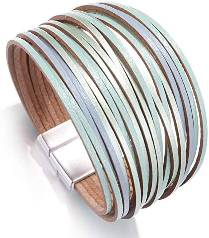 thumbnail interactive-video image 1 of Men's & Women's Multilayer Leather Wrap Bracelet With Stainless Steel Magnetic Clasp 1 of 3