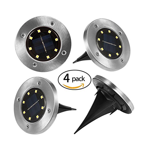 Newfen Solar Ground Lights Outdoor, Disk Lights Garden Pathway Outdoor In-Ground Solar Lights With 8 LED (4 Pack; White)