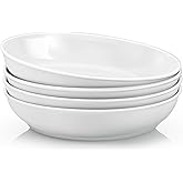 Gabotrie Pasta Bowls Set of 4, 7.8Inch 30 OZ Porcelain Pasta Bowls, Wide & Shallow Salad Bowl, Large Ceramic Serving Bowl Plates for Salad Soup Kitchen Restaurant, Microwave & Dishwasher Safe, White