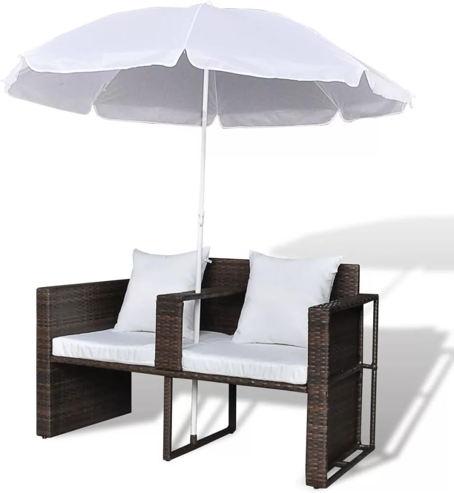 Amazon Com Outdoor Daybed Chaise Longue Rattan With Umbrella Pool Lounge Chairs With Cushion For Patio Garden Industrial Scientific