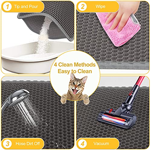LeToo Cat Litter Mat Grey Trapping for Litter Box, No Slip & Large, Urine & Waterproof