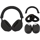 Adhiper 3Sets Siliocne Sweat Case Cover for Sony WH-1000XM5 Headphones, Embody XM5 Earpad Cover/Ear Covers/Headband Cover Protector, Washable Sweatproof Soft Headphones Case Accessories（Black）