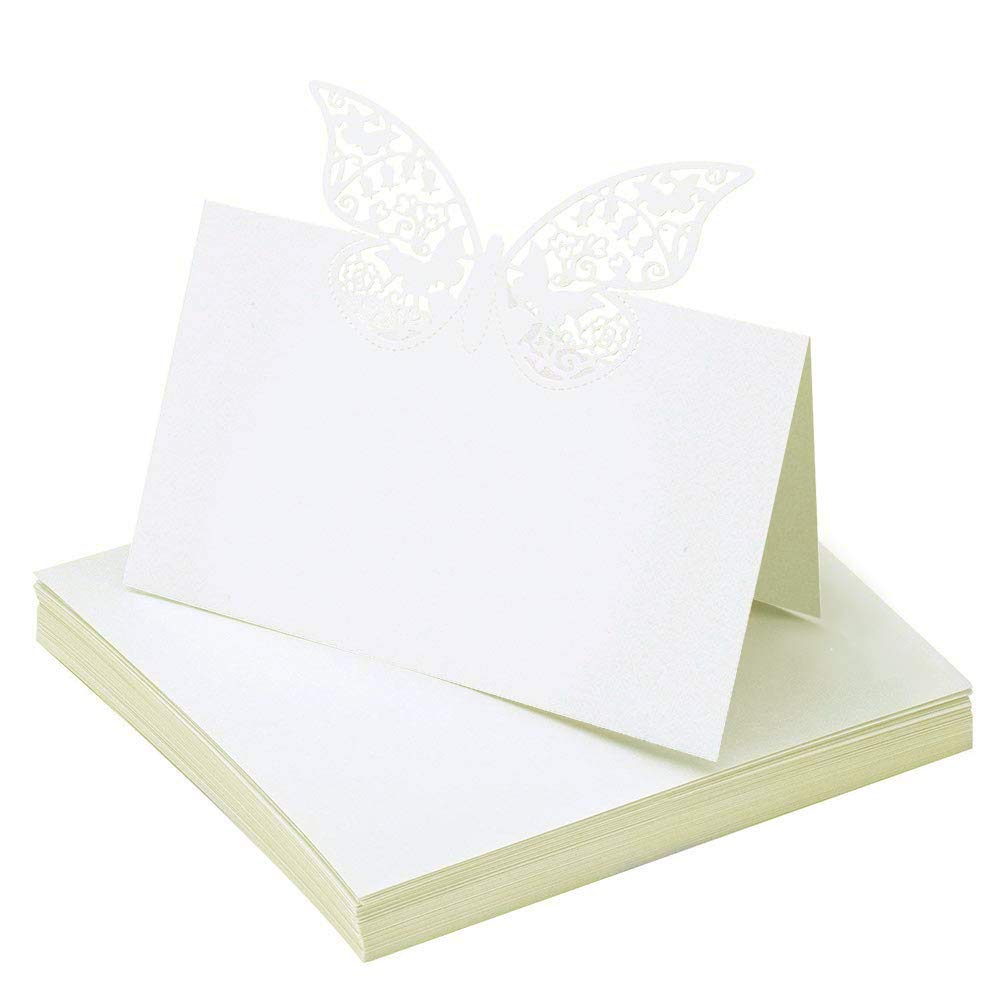 Place Cards,Seat Card Pearl White 50 pieces White Blank Butterfly Name Table Cards for Wedding Party Decoration Meeting Favor 12 * 9cm