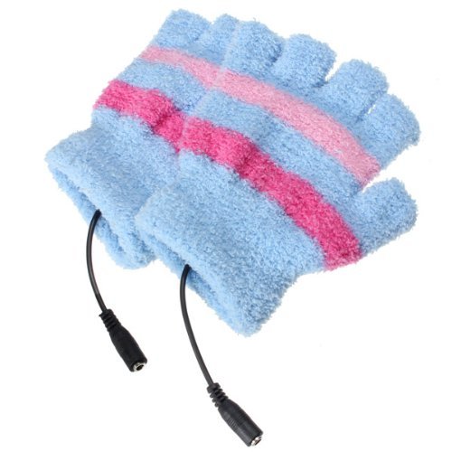 Eforstore Fingerless Gloves USB 2.0 Heated Stripe Design Winter Warm Plush Laptop Mittens Hand Warmer for Women Teen Girls