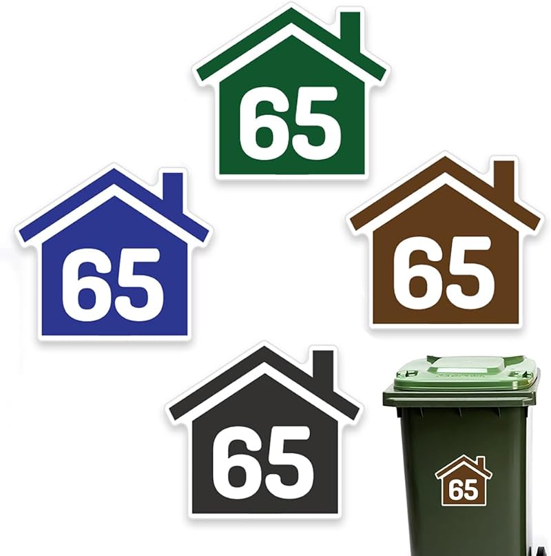 Papa Prints Pack of 4 Wheelie Bin Numbers 140 x 125 mm Waterproof