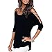 BOBIBI Women's Summer Casual Loose Hollowed Out Shoulder Three Quarter Sleeve Shirts