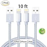 iPhone Cable,Aonear Extra Long 2Pack 10FT Nylon Braided Cord Lightning Cable to USB Charging Charger for iPhone 7/7 Plus/6S/6S Plus,SE/5S/5,iPad,iPod Nano 7 (Silver Grey,10FT)