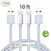 iPhone Cable,Aonear Extra Long 2Pack 10FT Nylon Braided Cord Lightning Cable to USB Charging Charger for iPhone 7/7 Plus/6S/6S Plus,SE/5S/5,iPad,iPod Nano 7 (Silver Grey,10FT)