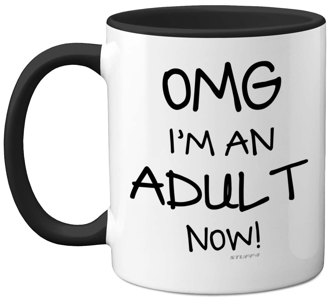Stuff4 18th Birthday Presents for Girls or Boys - OMG I'm an Adult Mug, Fun Mug Gifts for Adult Son or Daughter. Perfect 18th Birthday Black Handle Great Presents 18 Year Olds from