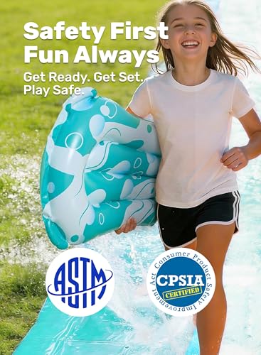 JOYIN 32.5ft/999cm Water Slide with 2 Inflatable Boards, Extra Long Heavy Duty Double Slide with Sprinkler, Summer Toy for Kids and Adults, Blue, Light Blue