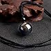 iSTONE Unisex Genuine Round Gemstone Beads Pendant Necklace with Adjustable Nylon Cord 25 Inch (Gold Sheen Obsidian)