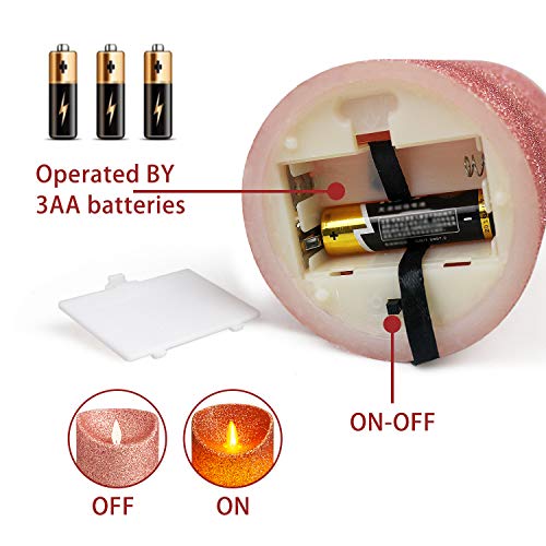 YINUO LIGHT Rose Gold Glitter Candles, Real Wax Flameless LED Pillar