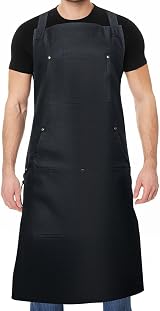 Darbermu Black Cotton Chef Apron Men Women 4 Pocket Adjustable Strap Cooking view 5