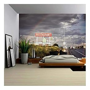 Restaurant Sign Along Historic Route 66 in Texas. Vintage Processing. - Removable Wall Mural | Self-Adhesive Large Wallpaper - 66x96 inches