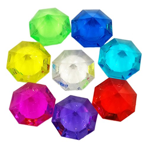 R.FLOWER 36 Carat Colorful Acrylic Diamond Crystals Gems Jewels for Table Scatters, Vase Fillers, Event, Wedding, Party, Birthday Decoration Pirate Treasure, Pack of 40