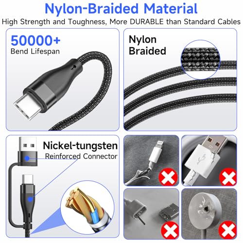 4 in 2 Multiple Charging Cable with Apple Watch Charger, 60W Fast Charging 1.2M Nylon Braided Compatible with iWatch Ultra/SE/11/10/9/8/7/6, for iPhone 17 16 15 14 Pro MAX/Pro/Air and Samsung Series