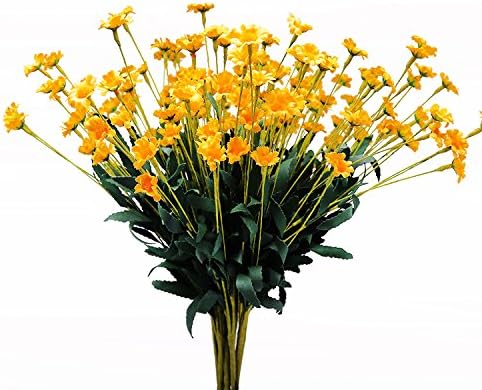 Misswarm 10 Pieces of Artificial Little Daisy Flower Leaf Home Wedding Garden Decor Bouquet Party … (YELLOW )