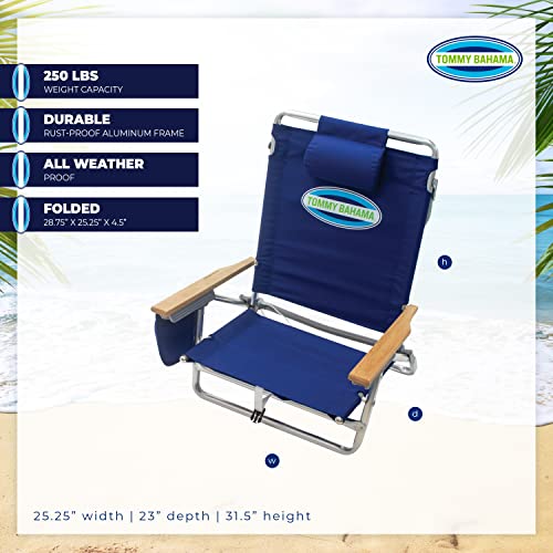 Tommy Bahama 5Position Classic Lay Flat Folding Backpack Beach Chair