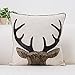 baibu Deer Cotton Linen Cushion Cover Beige Pattern Throw Pillow Cover with Faux Leather and Fur Applique