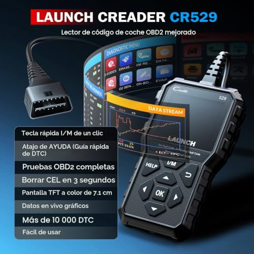 Launch CR529 Diagnosis Interface Code Reader OBD2 Reader and Off Error Light Engine Real Time Data Emissions Test O2 Sensor and EVAP Test
