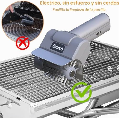 Cepillo Eléctrico Inalámbrico para Parrilla, Limpiador Recargable de Acero Inoxidable, 100 Min de Autonomía, IPX7 Impermeable para Rejillas de Barbacoa y Hornos