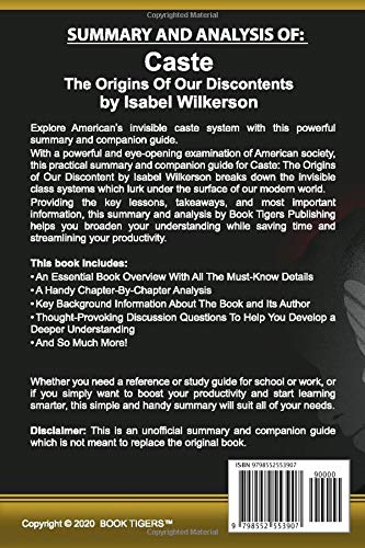 Amazon Com Summary And Analysis Of Caste The Origins Of Our Discontents By Isabel Wilkerson 9798552553907 Tigers Book Books
