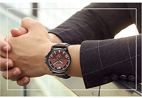 Reloj para hombre, relojes superior marca cuarzo cuero genuino marrón banda curren reloj black8253 - Imagen 7