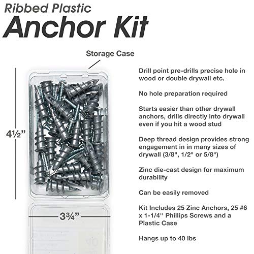 Small Mini 6 Zinc Self Drilling Drywall Anchors with Screws Kit