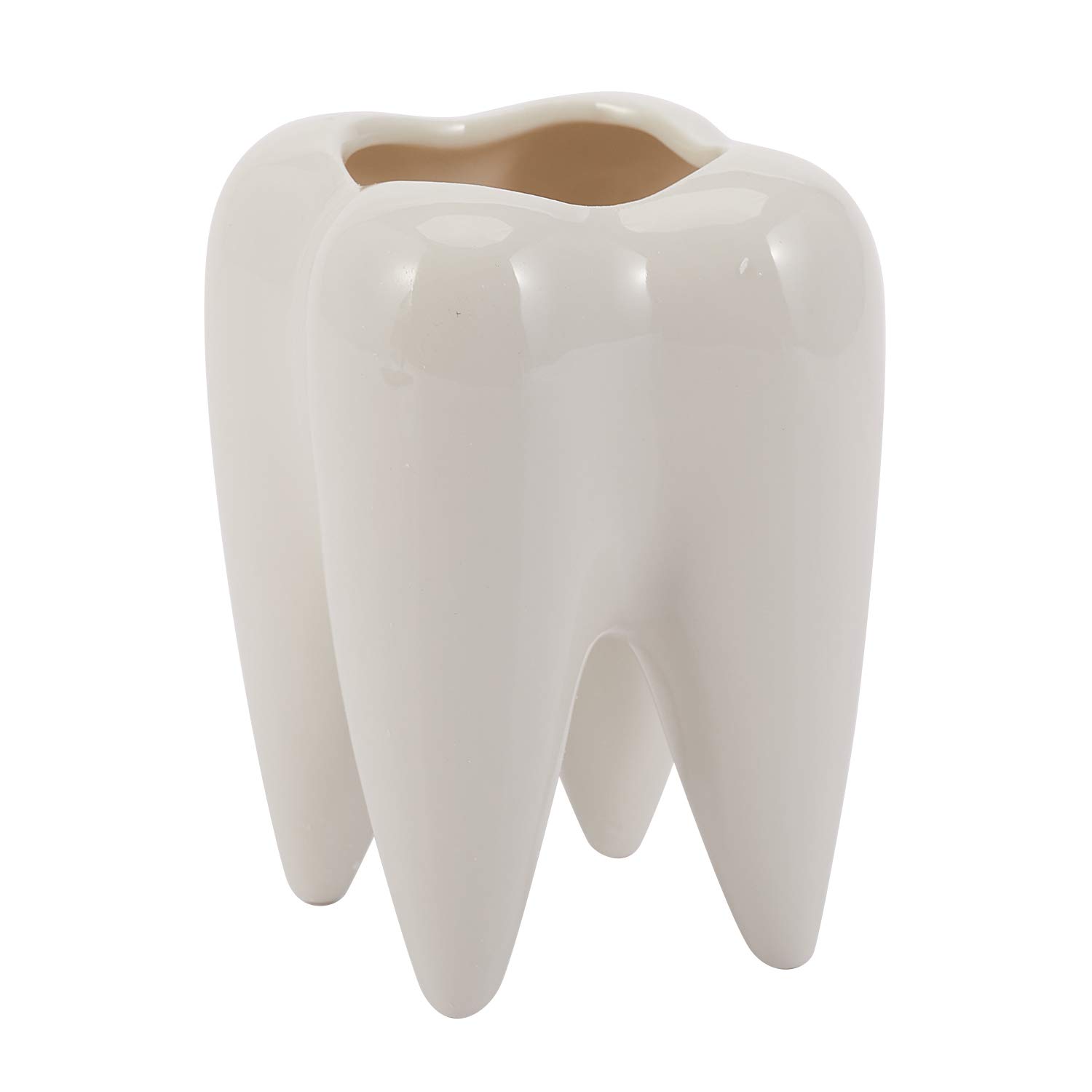 Dropfree Tooth Shape White Ceramic Flower Pot Modern Design Planter Teeth Model Mini Desktop Pot (without plants)