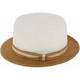 Men Women Summer Woven Straw Trilby Fedora Hat in Ivory Tan Black