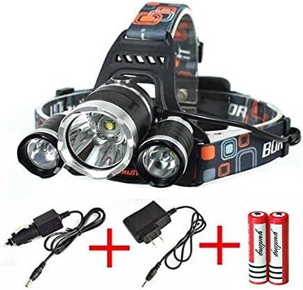Super Bright 5000Lm Led Headlamp, Yueling 3 x T6 4 Modes Waterproof Aluminum Handfree Headlight with 2 Pcs 18650 Rechargeable Battery Wall Charger Car Charger for Camping Hiking Cycing
